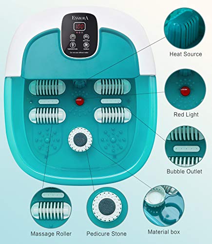 Foot Spa, Esarora Foot Bath Massager With Heat, Bubbles, Pumice Stone, Medicine Box, Temperature Control, Red Light, Ergonomic Massage Rollers And Acupressure Massage Points, Soothe & Relax Tired Feet #TOP2