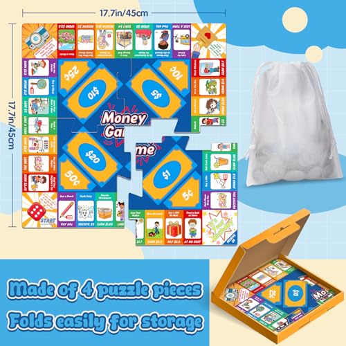 Torlam Money Board Games for Kids, Coins and Bills Toddler Pretend Play Toys, Money for Kids Learning Education Kindergarten Math Games Math Manipulatives, Homeschool Supplies Classroom Must Haves