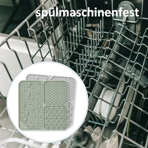 Wingcases-Schleckmatte Hund & Katze, 2 Stück Leckmatten 100% Silikon-Welpen- mit Saugnäpfen. Lindert Angst und Langeweile, leicht zu reinigen, (Hellgrün & Asche)