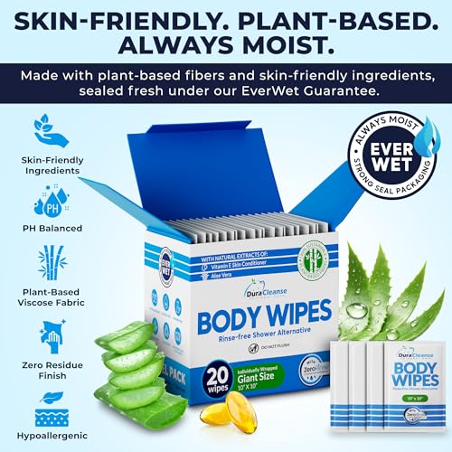 Image of XL Travel Body Wipes - No Rinse Bath Wipes for Adults, Extra Moist - 20 Ct | Individually Wrapped Disposable Washcloths, 3.6x Soak Stays Wet, 10x10 in, Aloe & Vitamin E, TSA Ready for Carry-On & Gym Bag