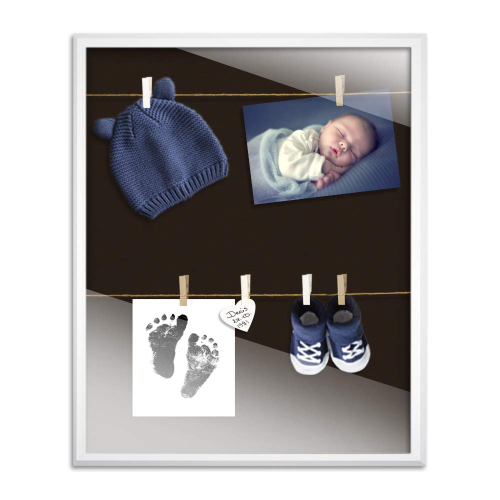 Bildershop-24 Marcos para Fotos, Fotos, Fotos, Calzado de bebé, Incluye 20 Pinzas y Cuerda 13 x 18 cm Varianto35 Blanco con paspartú Azul, MDM, marrón Oscuro, 40 x 40 cm