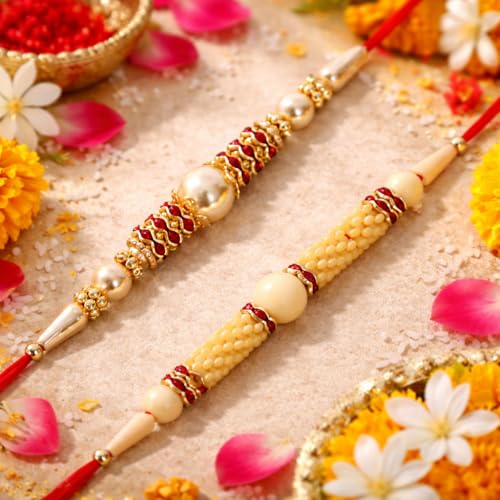 Image of Riddhika Ventures Glorious Gold Plated Religious Diamond Ring Rakhi || Traditional Rakhi Set of 2 & Festive Gift || Rakhi Gift Combo for Brother