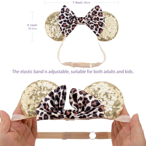 Image of DRESHOW Minnie Ears Headbands Mouse Ears Sequin Bow Headbands Elastic Adjustable Headband Glitter Party Decoration Cosplay Costume for Women