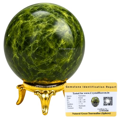 Image of Certified Green Tourmaline in Matrix Crystal Ball for Meditation - Premium Crystal Vastu Items for Home and Feng Shui Items for Good Luck - Ideal for Pooja Supplies and Spiritual Practices (1.5 inch Inch)