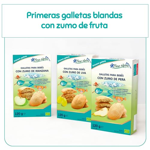 Miniatura 9 de Fleur Alpine Galletas Para Bebés Con Jugo De Manzana - 18x2 Bocadillos Orgánicos Para Papilla Suave Para El Desayuno O Un Refrigerio Diurno Galletas Integrales Fáciles Sin Azúcar Añadida 6 Meses