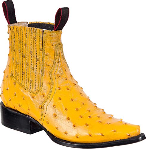 Western Shops Mens Leather Cowboy Boots Ostrich Print Short Ankle Western J Toe Boot