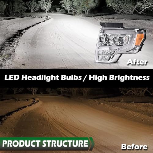 Image of GRAND ORANGE LED Tube Headlights Assembly, Compatible with 2009-2014 Ford F150 LED Tube Dual Projector Headlights Assembly with Switchback(Clear lens Chrome Housing Amber Reflector)
