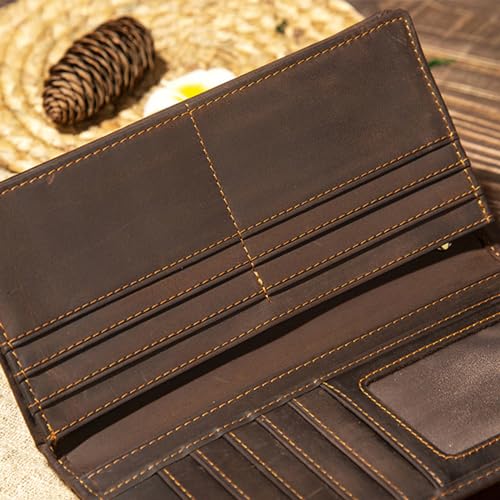 Handmade Long Retro Leather Envelope Men Card Holder Wallet, Thin Multifunctiona Crazy Horse Leather Wallet for Father's Day Boyfriend Thanksgiving Fashion Gift3