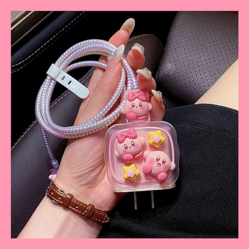 Image of Compatible with iPhone Cute Cat Charger Case Cover | Cartoon Character Silicone Charger Case Cover for 18-20W 360 Degree Full Protection Cover (Cat 10 Kirby Pink)