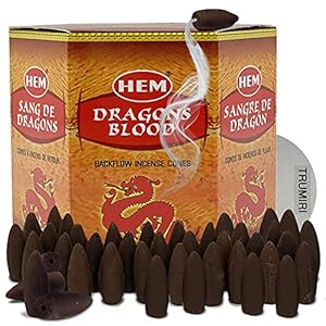 Dragons Blood Hem Backflow Incense Cones for Waterfall Aromatic Smoke Fountain Haze Falls Burner and Mat Bundle – 40 Large Back Flow Incense Cones Scented