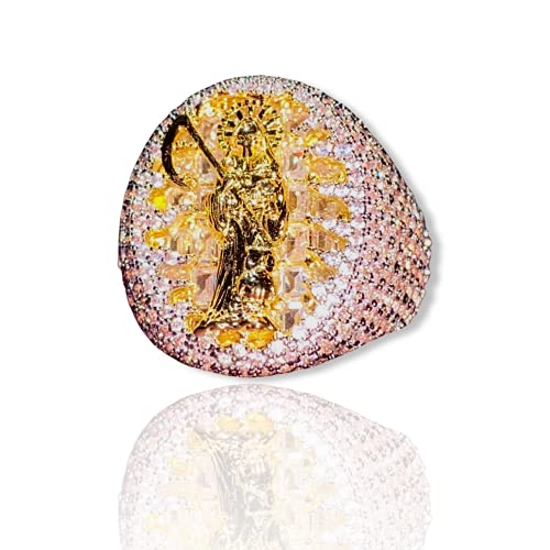 Santa Muerte Iced Death Reaper Pinky 14K Gold Finish Cz Iced Out Ring For Men Hip Hop - Men's Cz Ring, Perfect Ring, Wedding Rings, Promise Ring, Cz Engagement Ring, Wedding Bands Size 6-10 (10) #TOP7