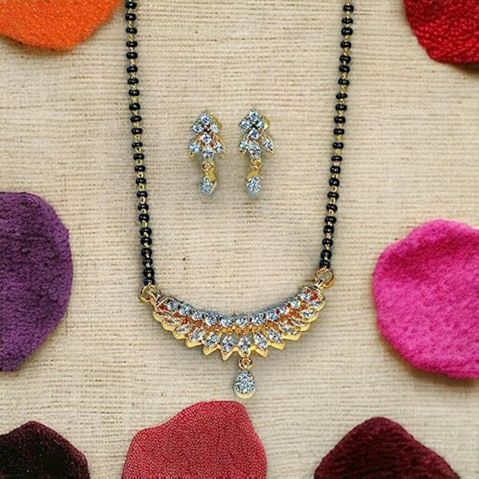 Women's American Diamond Mangalsutra Chain with Earrings Set
