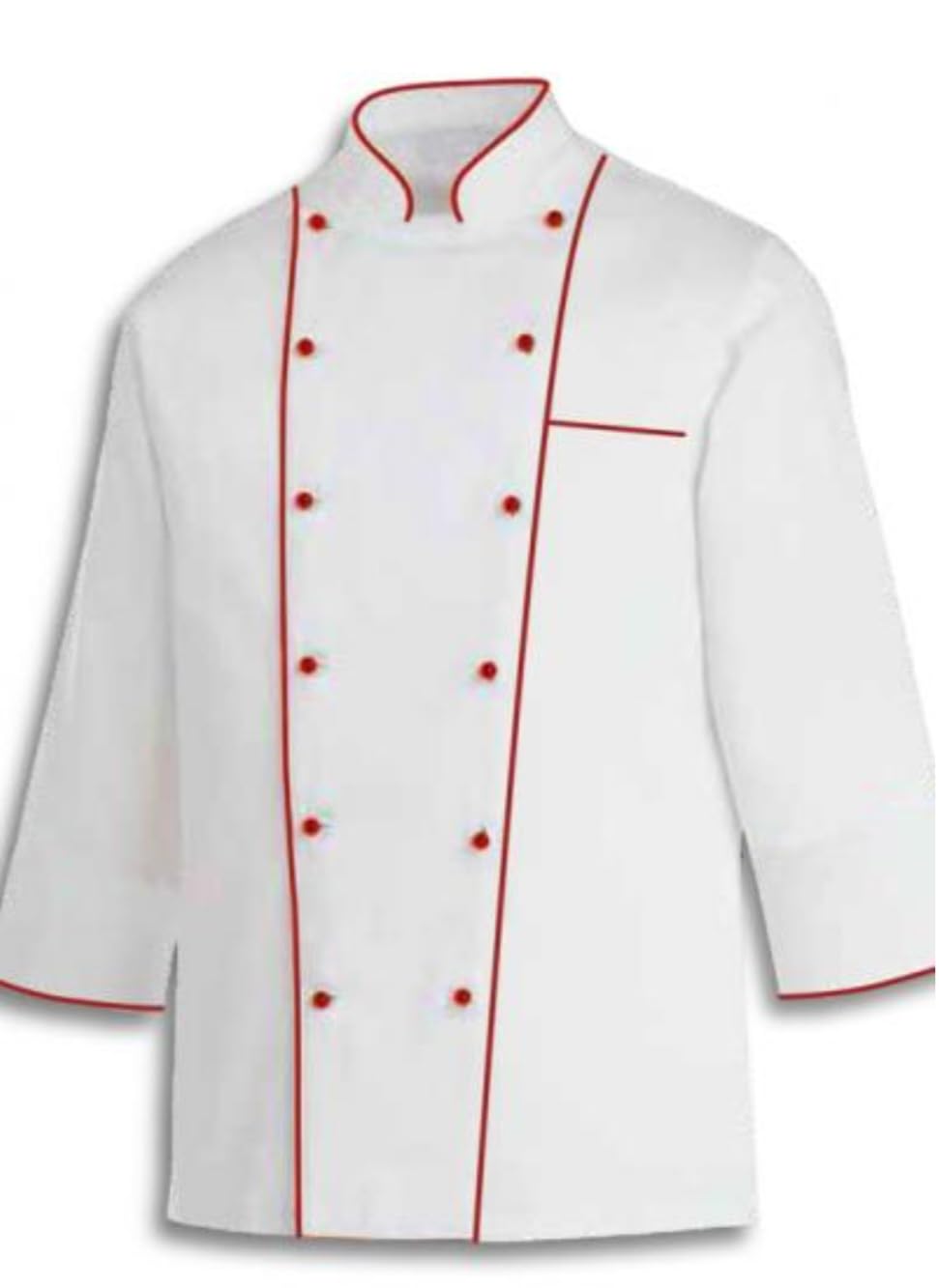 White Chef Coat With Double Red Piping-image-35