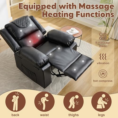 Image of Manual Recliner Chair for Adults with Heating & Massage, 135 Adjustable Reclining Lounge Chair with Side Pockets & Remote Control, Ideal for Living Room Bedroom,Black