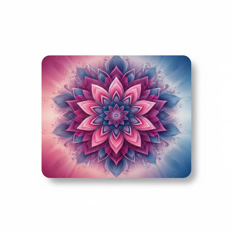 Image of Shivor Artistic Mandala Mouse Mat | Pink Blue Floral Printed Desk Mat | Smooth Cloth Surface | Non Slip Rubber Base | Durable Stitched Edges | Compatible with Optical and Laser Mice | Square Size