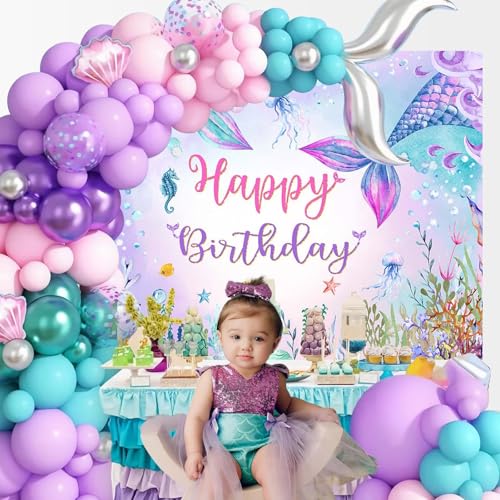 Fondo para fiesta cumpleaños sirena 120x82 pulg miniatura 2