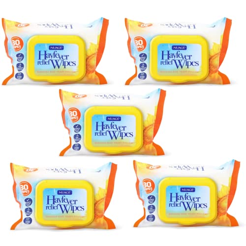 30 x Hayfever & Allergy Relief Wipes for Hand & Face Traps Pollen Dust Dirt Pet Allergy Wet Hay Fever Wipes (150 Wipes (5 Packet))