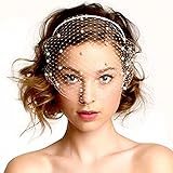 azaleas Pearl Birdcage Veil Wedding Mesh Veil With Rhinestones Removable Blusher Bachelorette Party Accessories (VA08-White)