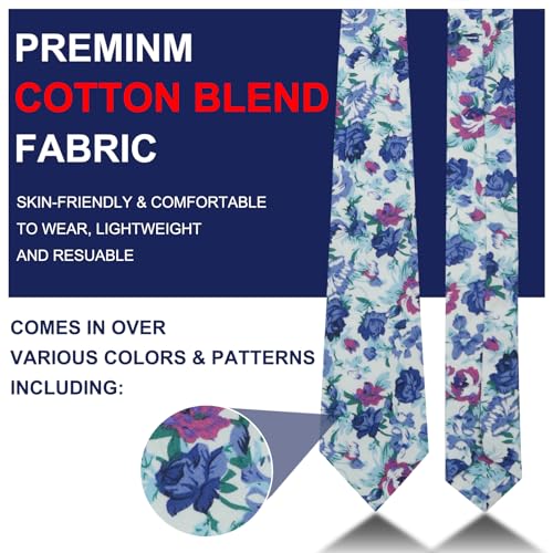 Image of Mantieqingway Floral Ties for Men Skinny Cotton Tie Flower Necktie