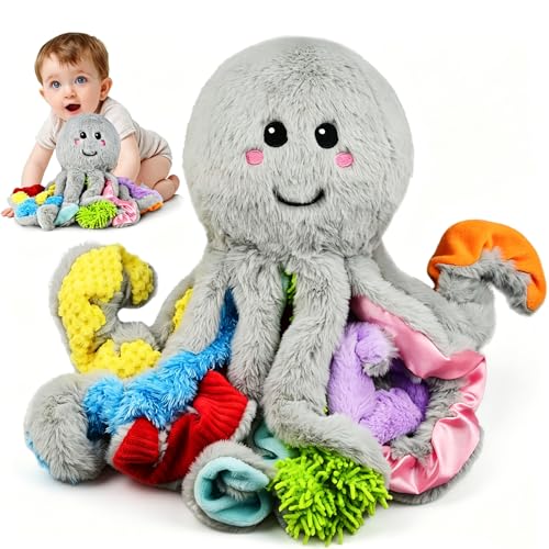 Omuyasi Peluche Pieuvre Kawaii - Jouet Bébé 3-18 Mois, 8 Tentacules Texturées, Montessori...