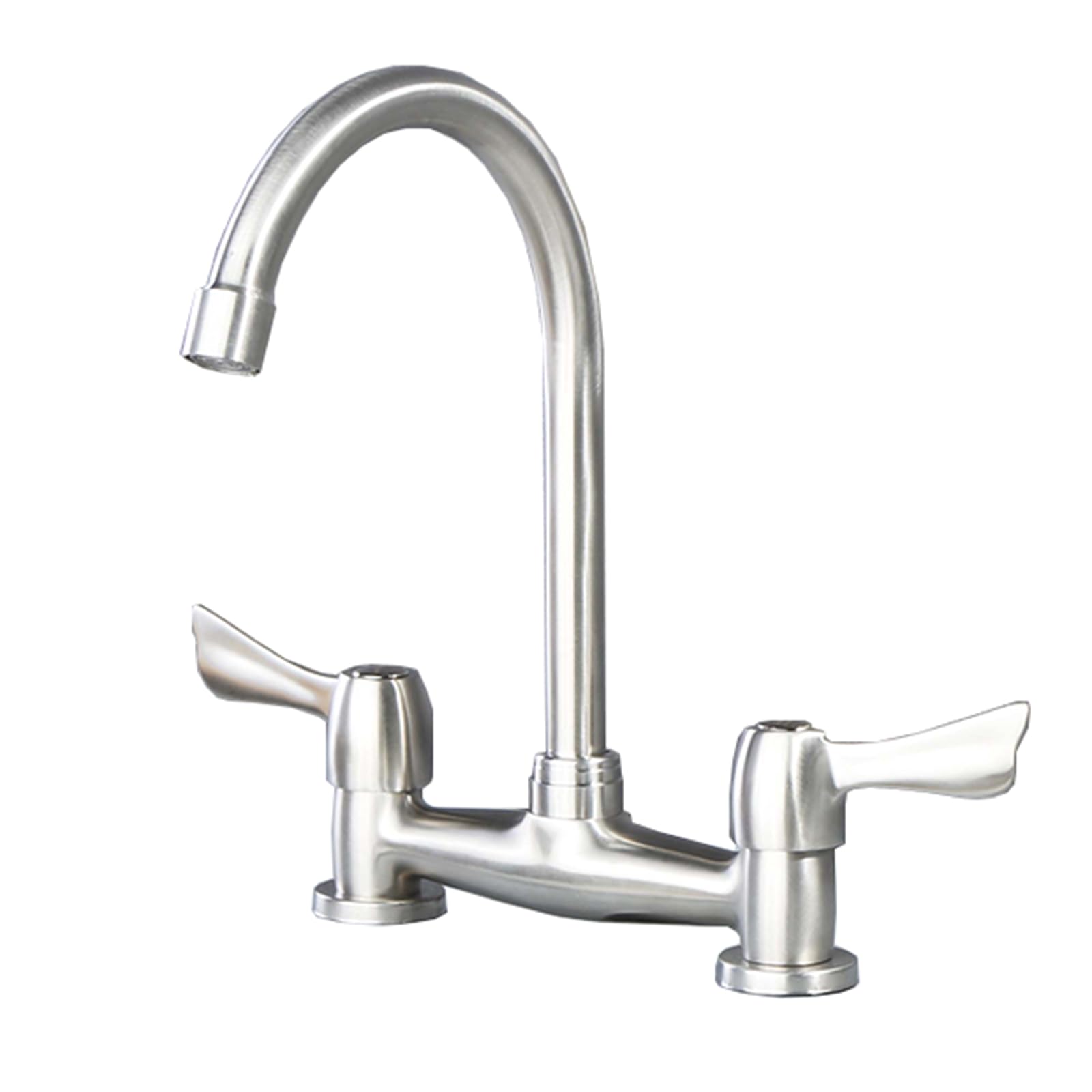 Kitchen Mixer Taps 2 Hole Bridge Rotable Stainless Steel Tap Double Handle