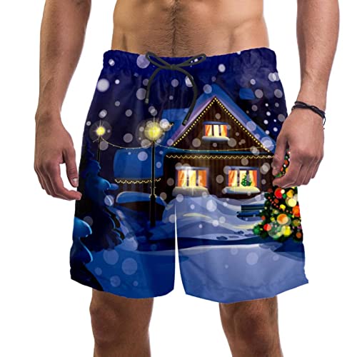 Maillots de bain pour hommes séchage rapide JDEZ short de plage motif sapins festifs