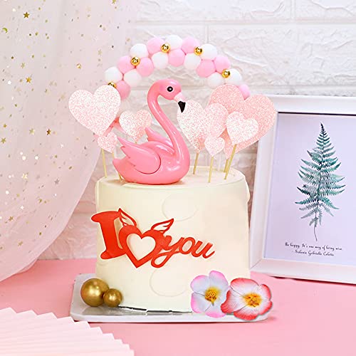 20 Pieces Flamingo Cake Toppers Set Of Pink Flamingo Figures Pom Pom Arch Heart Shaped Cake Toppers Gold Ball Cake Toppers And Flowers For Birthday Wedding Cake Decoration Supplies #TOP3