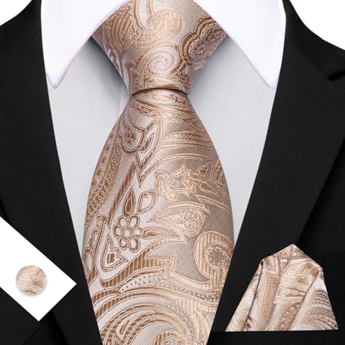 Image of Barry.Wang Men Tie Set Paisley Silk Necktie Pocket Square Cufflinks Formal Wedding Business Party