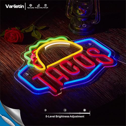 Image of Tacos Neon Sign for Wall Decor, Taco Open LED Neon Signs Lights for Mexican Restaurant Pizzeria Kitchen Restaurant Coffee Bar Party Pub Decoration and Shop Decoration Gift, USB Powerd