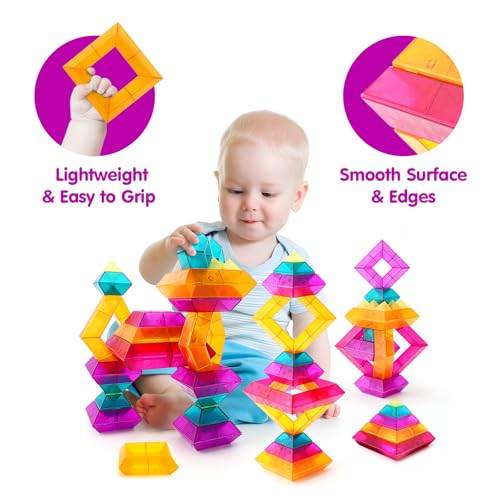Image of 30-Piece STEM Building Blocks Set - Educational Stacking Toys for Kids | Preschool Learning Activities & Light Table Compatible Construction Toys for Toddlers, Boys and Girls Ages 3-6 Years Old