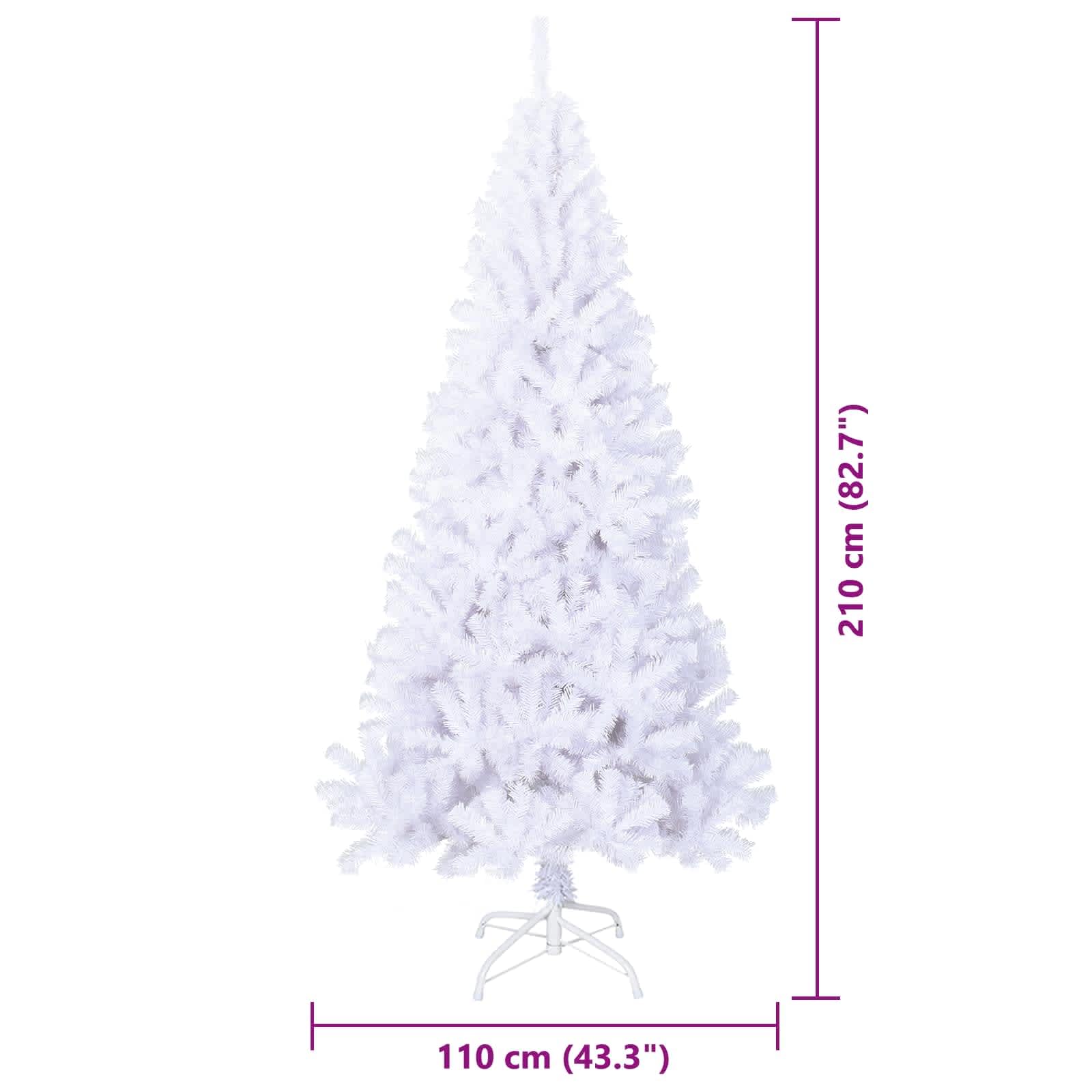 Albero di Natale Artificiale Bianco 210cm in PVC e Acciaio con 300 Luci LED, 8 Modalità di Flash, Alimentazione USB, 1210 Punte, per Soggiorno, Corridoio, Balcone e Terrazza