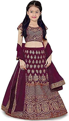 YPS Girls Lehenga Choli with Embroidered Lehenga, Choli and Dupatta Set (Purple) (6-7 Years)