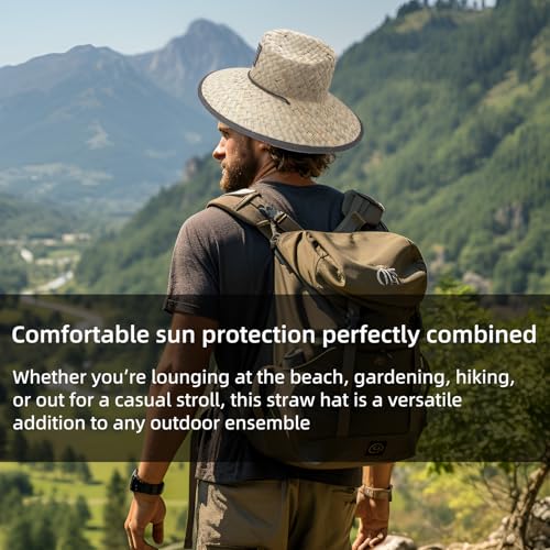 Image of Men's and Wowen's Lifeguard Straw Hat Wide Brim Beach Hat Sun Protection Outdoor Hat for Fishing Hiking