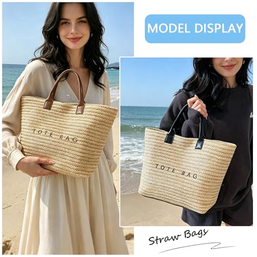 Bolso tote femenino de paja tejido para playa verano miniatura 4