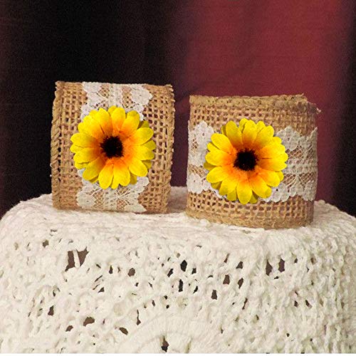 Fall Napkin Rings Set Of 6, Flower Napkin Ring Holders Handmade By Burlap, Rustic Napkin Holders Sunflower Serviette Buckle Holder For Valentine's, Easter, Thanksgiving, Christmas, Wedding Decor #TOP4