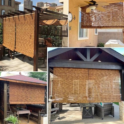 Retro Bamboo Roller Blind - 60 to 140cm Wide, Anti-UV, Outdoor Reed Curtains With Lifter, Sunshade Roll Up Bamboo Shades, Waterproof Kitchen Roller Blinds - Image 3