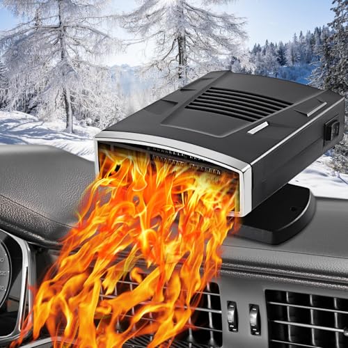 KQLHLHDYZ Calentador portátil de coche de 12 V y 200 W, desempañador de parabrisas de coche, 2 en 1 con base de rotación de 360° y enchufe para encendedor de cigarrillos para todos los automóviles de