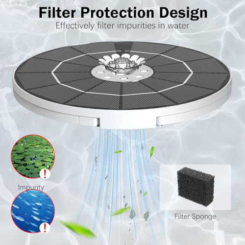 AISITIN 5.5 W LED Solar Fountain with Adjustable Support Rod, Colourful Pond Pump, Solar Fountain with Various Nozzles, Water Pump Fountain Pump with Battery for Garden Pond, Bird Bath, DIY Water