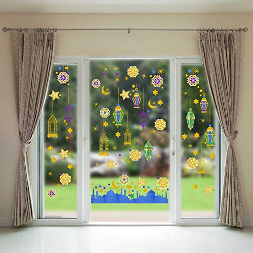 Ramadan Mubarak Window Clings Eid Mubarak Window Stickers Party Supplies Decorations Muslim Happiness Ramadan Eid Al-Fitr Window Decor Ramadan Kareem Cut-Out Decals For Window #TOP4