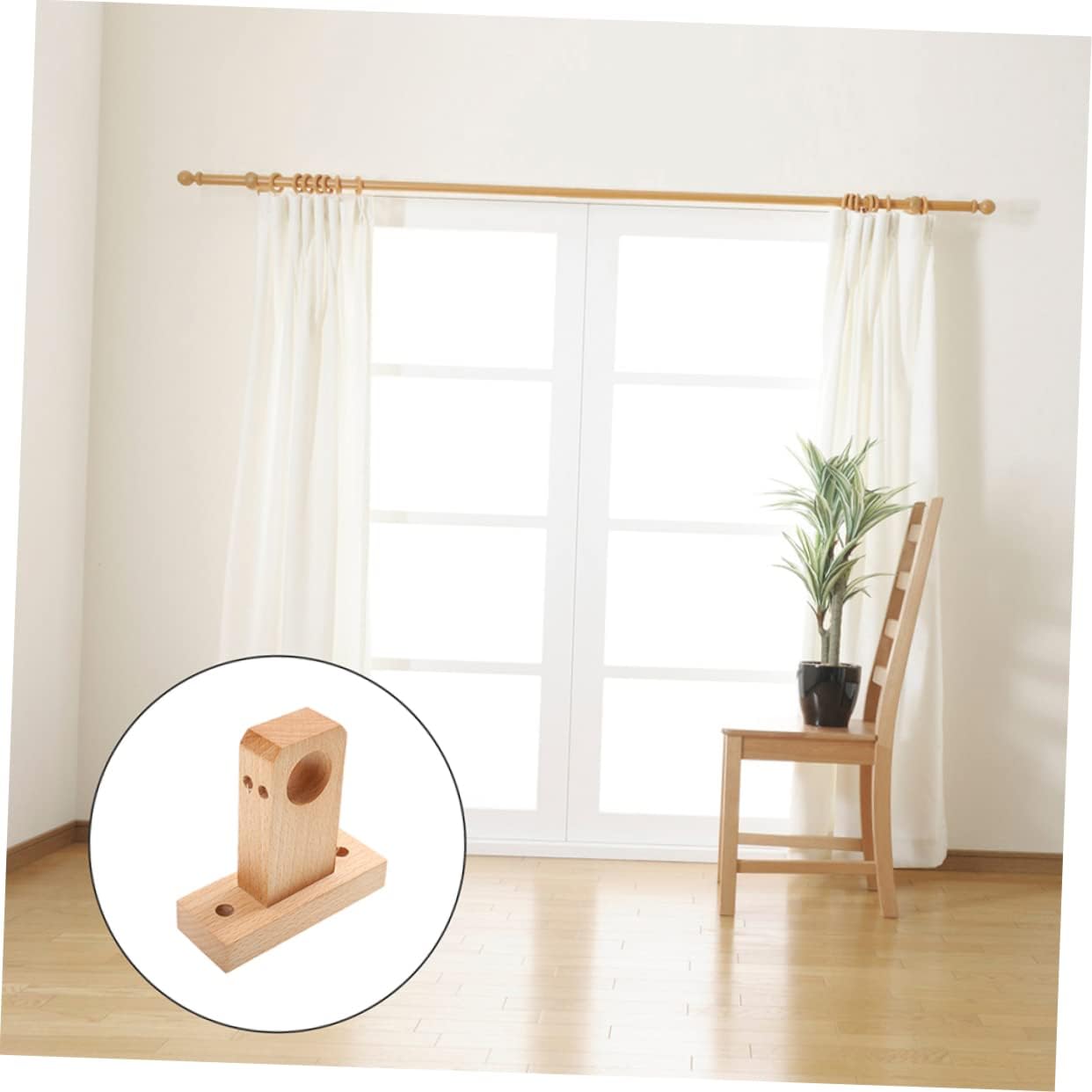 Zerodeko 2pcs Wooden Curtain Rod Brackets Wall Mount for Corner Window Closet Rods