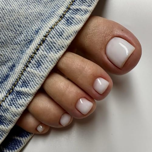 Modelones Press on Toenails Short, Sheer White Toe Press on Nails Square