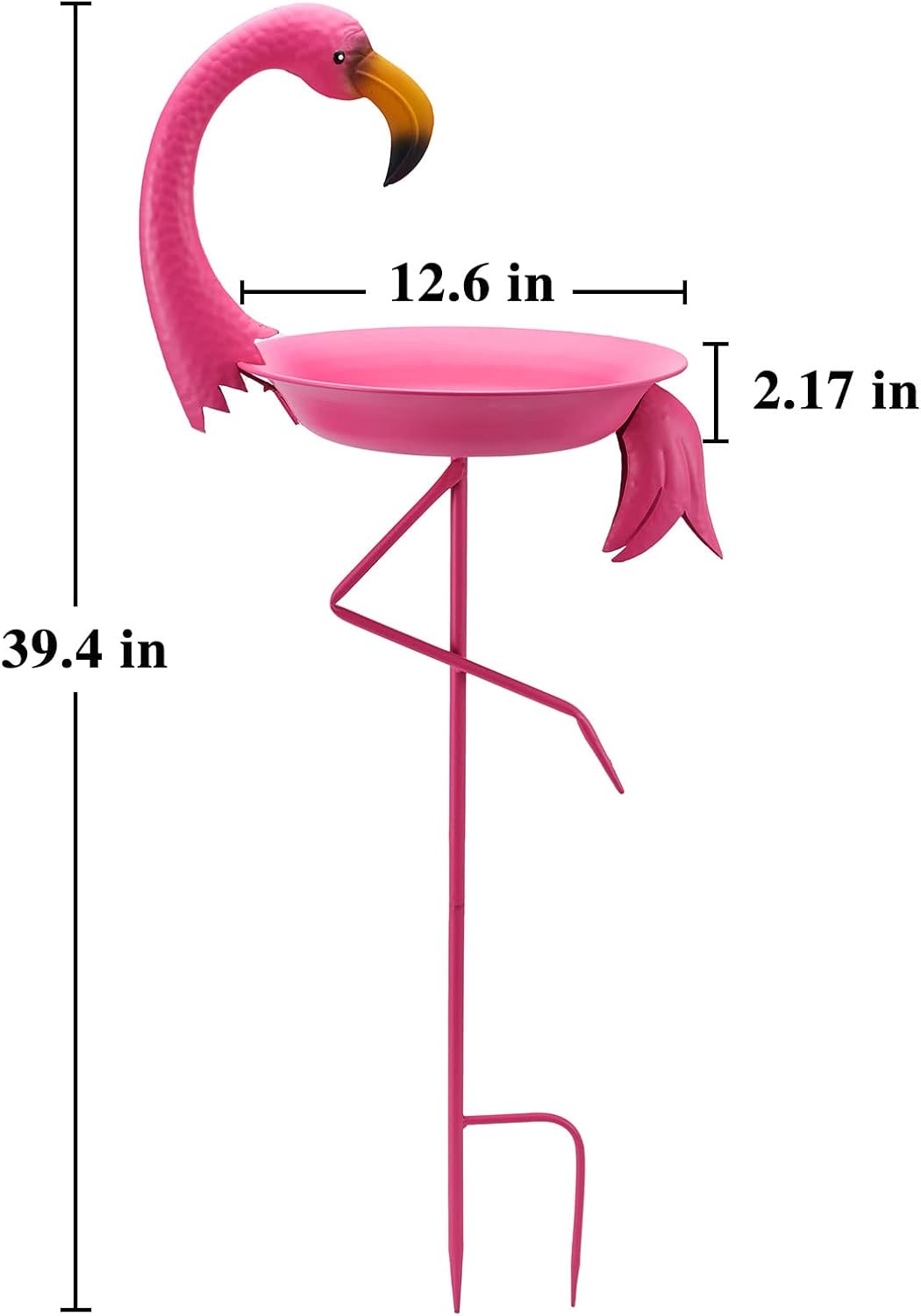 12.6" W*39.4" H Flamingo Bird Baths for Outdoor, Metal Bird Bath Bowl, Bird Feeder or Drinker Plate with Metal Stake, Home Garden Lawn Yard Decor
