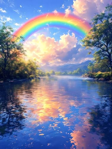 Broderie diamant kit complet adulte Rainbow Lake 70x100cm : point de croix cristal pour murale