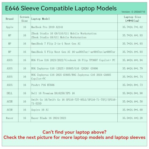 Image of Smatree Elite Laptop Sleeve for 16 inch Apple MacBook, HP ZBook Studio /OmniBook, ASUS Vivobook /ROG Zephyrus, DELL Latitude /XPS, Acer, Protective Laptop Case with Pocket(E646)
