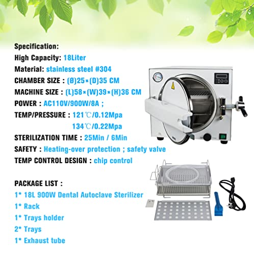 18L 900W Portable 304 Stainless Steel Professional Lab Autoclaves Unit With Chip Control (Us Shipped, 3-5 Receiving) #TOP3