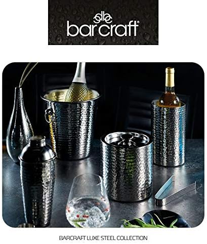 BarCraft BCWCOOLHAM Double-Walled Stainless Steel Wine Bottle Cooler, 12 x 20 cm (4.5" x 8") - Hammered Finish