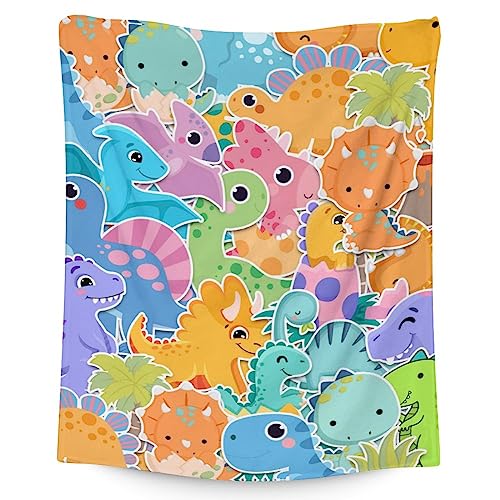 Dinosaur Blanket Gifts - 60"x80" Cute Throw for Girls & Boys - Colorful Soft Fuzzy Blankets for Bed, Couch & Living Room