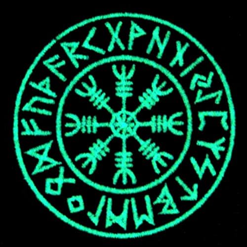 Glow in Dark Aegishjalmr Viking Helm of Awe Terror Protection Viking Norse Rune Patch Embroidered Badge Morale Applique Fastener Hook and Loop Emblem