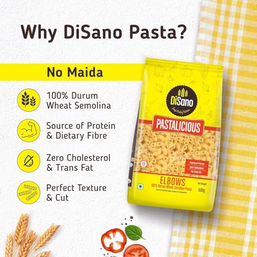 Image of DiSano Elbow Pasta 400 gm (Pack of 2), Healthy Pasta, Made with 100% Durum Wheat Semolina, 100% Suji, No Maida, Source of Protein & Fibre, Non-Sticky