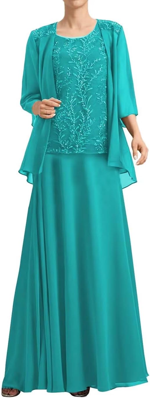 2 Piece Chiffon Mother of The Bride Dress Laces Appliques Mother of The Groom Dresses with Jacket